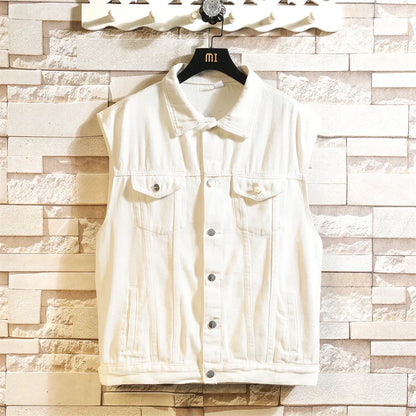 maoxiangshop New Denim Vest Men Sleeveless Denim Jacket Casual Waistcoat Men Solid Color Jean Coat Male Streetwear Mens Clothing