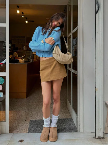 maoxiangshop  -  Solid Color Cardigan Sweater Women Autumn O Neck Long Sleeve Jumpers Streetwear Fashion Split Hem Short Knit Outerwear 2024 New