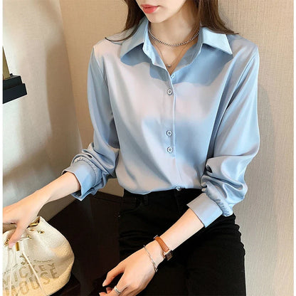 maoxiangshop Plus Size Shirts Spring Summer Fashion Female Long Sleeve Loose Solid Blouse Tops Casual Chiffon Shirt Women Office Lady Shirts