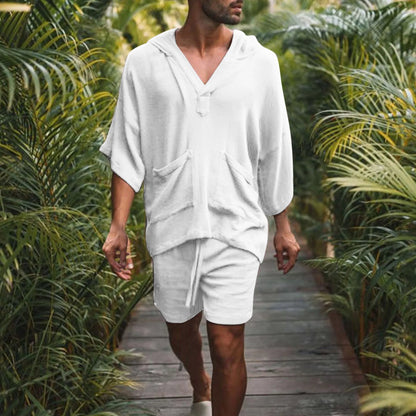 maoxiangshop Europe And The United States New Short Sleeve Shorts Men's Cotton Linen Loose Leisure Suit Holiday Men's Wear