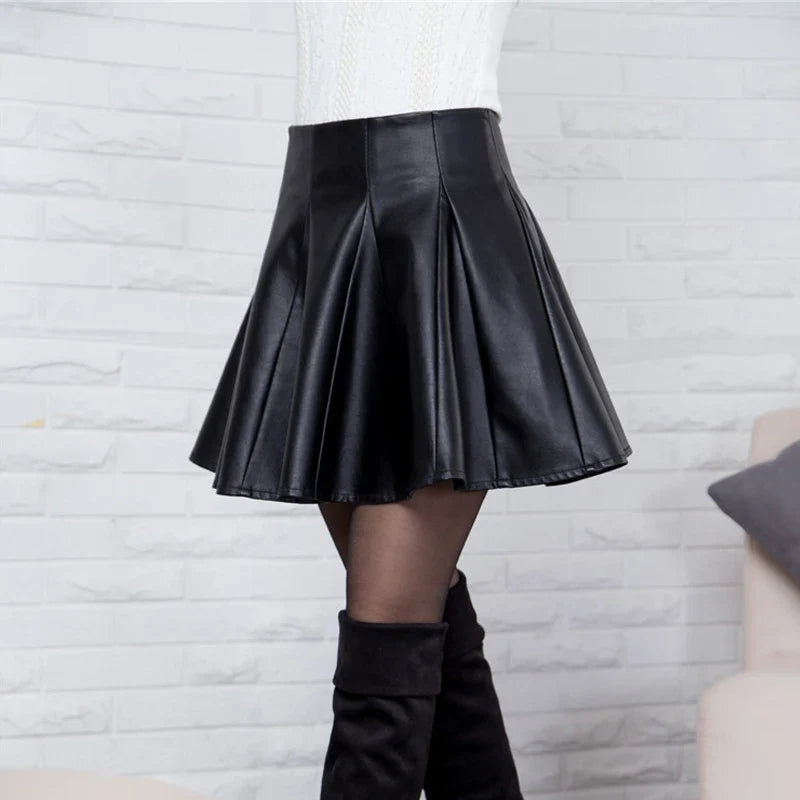 maoxiangshop Women Black Pu Leather Skirt Fashion Casual Mini Skirts Y2k Female Korean Style High Waist Short Skirt Winter Solid Bottoms