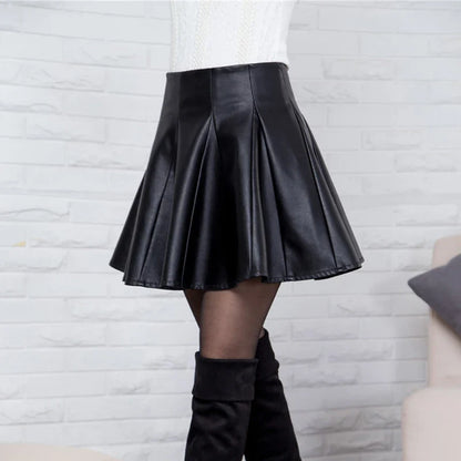 maoxiangshop Women Black Pu Leather Skirt Fashion Casual Mini Skirts Y2k Female Korean Style High Waist Short Skirt Winter Solid Bottoms