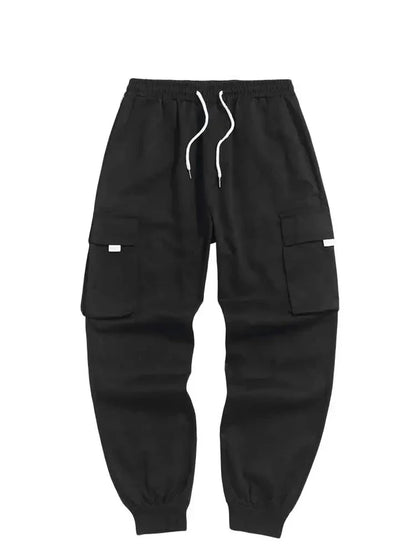 maoxiangshop Men's Cargo Pant Solid Mid-waist Elastic Tooling Trousers Techwear Sweatpants with Flap Pocket Drawstring Beam Feet Pants