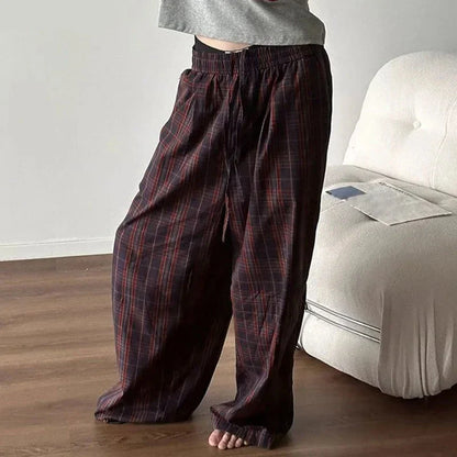 maoxiangshop Men Plaid Pants Elastic Waist Loose Joggers Casual Straight Trousers Men Streetwear 2024 Fashion Male Long Pants S-5XL