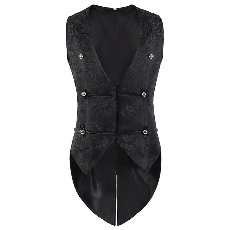 maoxiangshop Mens Victorian Suit Vest Men Steampunk Gothic Medieval Jacquard Waistcoat Sleeveless Tailcoat Party Halloween Costume Homme XXXL