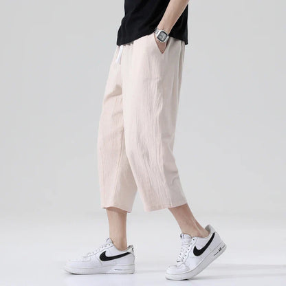maoxiangshop Summer Casual Pants Men's Wild Cotton and Linen Loose Linen Pants Korean Style Trend Nine-point Straight Trousers