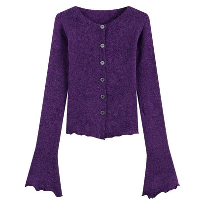 maoxiangshop Tight Button Cardigan Purple Knitted Sweater Women Winter New In Elegant  Coat 2000s Clothes