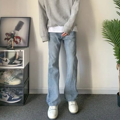 maoxiangshop S-3XL Vintage Jeans Men Chic Simple Cozy Autumn Slim Basic Fashion Flare Trouser All-match Korean Style Males Streetwear Daily