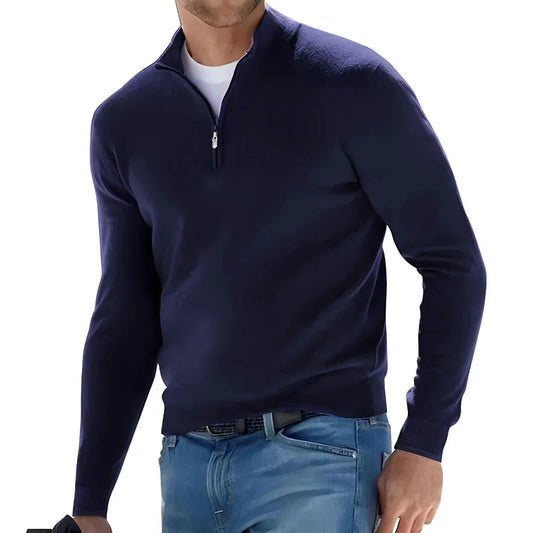 maoxiangshop New Men's Long Sleeve Pullover Solid Color Half Zipper Sweaters V-neck Knitted Sweater Men Oversized Breathable Streetwear