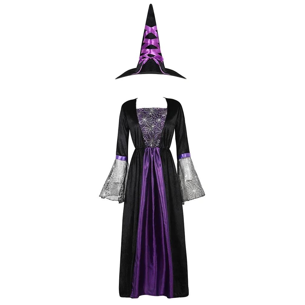 maoxiangshop  -  Witch Costume Women Long Sorceress Classic Dress Adult Renaissance Outfits Halloween Dress-up Disguise Role Playing Party Outfit