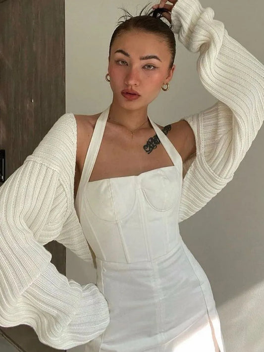 maoxiangshop-Women Ultra-short Sweater Coat Autumn Winter Long Sleeve Loose Knitted Crop Tops Solid Color Sexy Cardigan Sweaters Tops