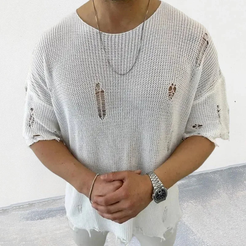 maoxiangshop Mens Sweaters Korean Advanced Knitwear Hole Autumn Winte Loose Knit Leisure Sweater Couples Men's Clothing Pullover