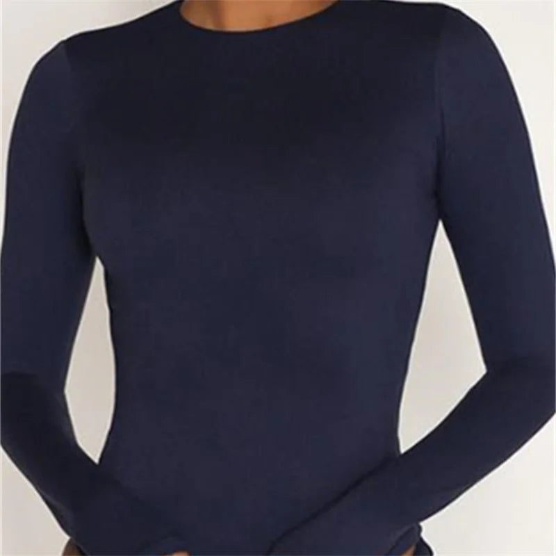 maoxiangshopWomen Casual Long Sleeve T-Shirts Spring Autumn Solid Slim Fit Pullovers Tees Shirts Female Streetwear Base Tees Tops