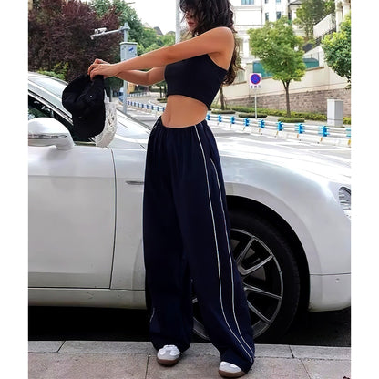 Y2K Baggy Cargo Trousers Drawstring Hot Girl Streetwear Baggy Elastic High Waist Sweatpants Harajuku Straight Wide Leg Pants