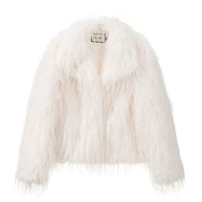 maoxiangshop  -  2024 Winter Fluffy Faux Fur Coat Women Luxury Brand Tassels Furry Turkey Fur Jacket Streetwear Loose Overcoat Outerwear