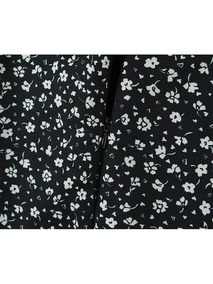 maoxiangshop  -   Cute Flower Print Ladies Summer A-Line Black Mini Skirts 2024 Girls Casual Zipper Fly Pink Short Skirt