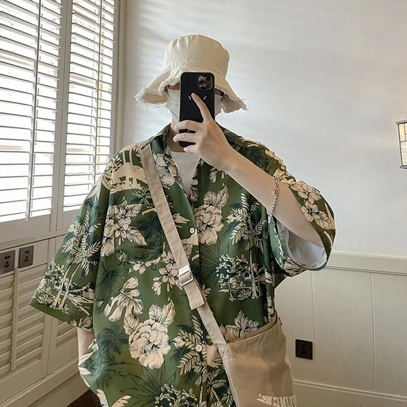 maoxiangshop Shirts Men Retro Handsome Hawaiian Stylish Breathable Baggy Casual  Hip Hop Streetwear Popular Summer Рубашки Clothing