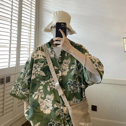 maoxiangshop Shirts Men Retro Handsome Hawaiian Stylish Breathable Baggy Casual  Hip Hop Streetwear Popular Summer Рубашки Clothing