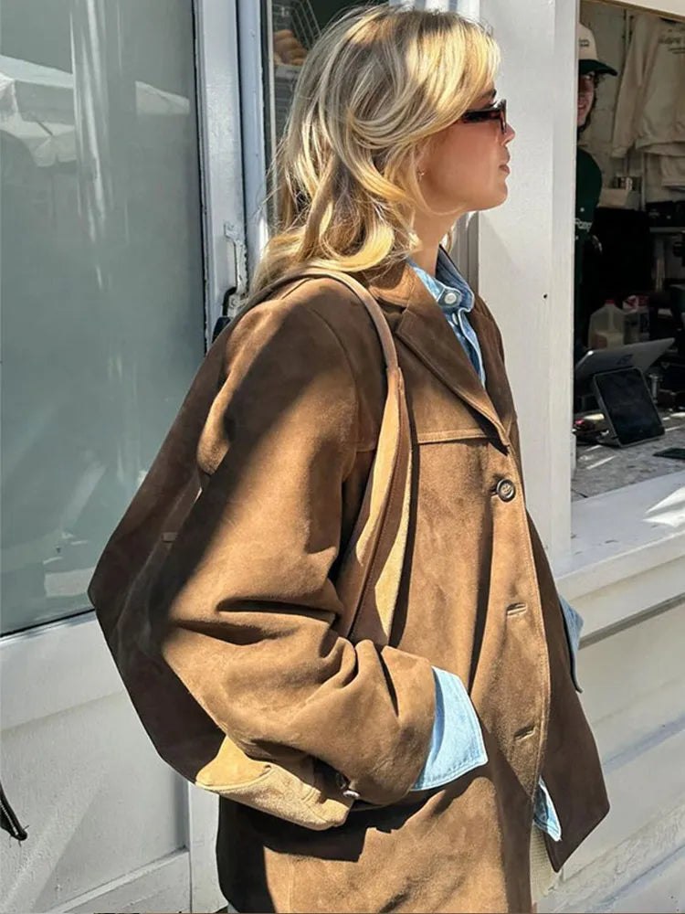 maoxiangshop  -  Women Elegant Vintage Solid Single Breasted Blazer Coat Fashion Lapel Long Sleeves Pocket Jacket Autumn Lady Commuting Outerwear