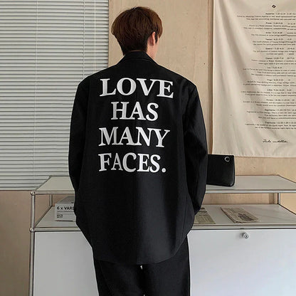 maoxiangshop New Autumn Men's Blazer Casual Back Letter Printing Design Shoulder Pads Loose Tops Korean Trendy Male Suit Jacket