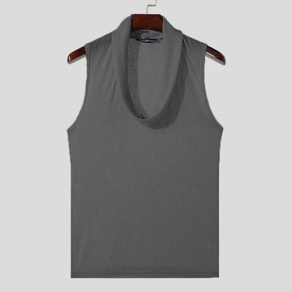 maoxiangshop Tops 2024 Korean Style Men's Pile Up Collar Knitted Solid Color Vests Casual Streetwear Thin Sleeveless Tank Tops S-5XL