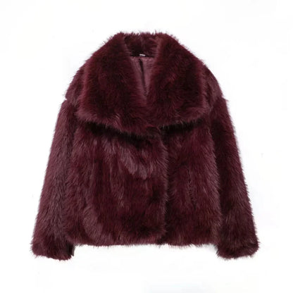 maoxiangshop  -  Faux Fur Cardigan Coat Women 2024 Winter Luxury Solid Long Sleeve Fashion Short Coats Lady Elegant Warm Thick Jackets Outerwear