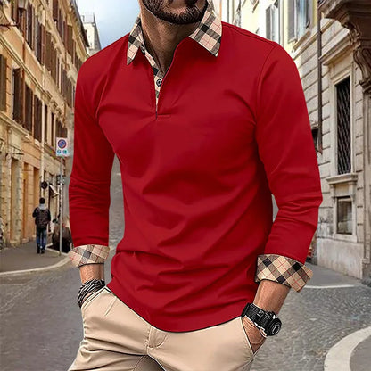 maoxiangshop 2024 Autumn Men's Polo Shirt Lapel Pocket T-shirt Men's Breathable Business Casual Long sleeved