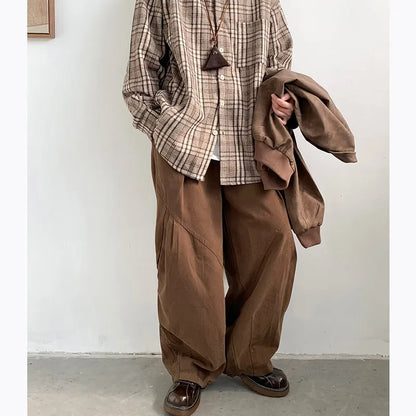 maoxiangshop Japanese Oversize Pant Men Women Spring Autumn Casual Wide-leg Trousers Vintage Simple Straight-leg Baggy Pant Harajuku Unisex