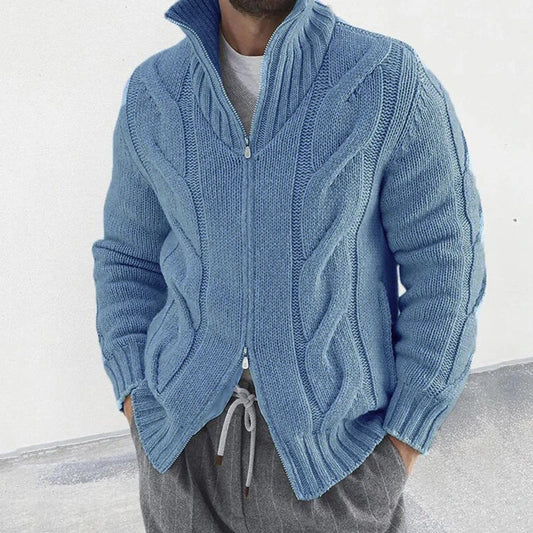 maoxiangshop Fashion Slim Knitted Sweatercoat Men Casual Zip-up Turtleneck Knit Cardigans Autumn Winter Vintage Twist Jacquard Mens Sweaters
