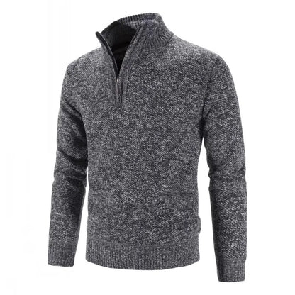 maoxiangshop Autumn Winter Thick Knitted Sweater Men Pullovers Solid Color Zipper Mock Neck Slim Fit Knit Pullovers Men Causal Sweater Man