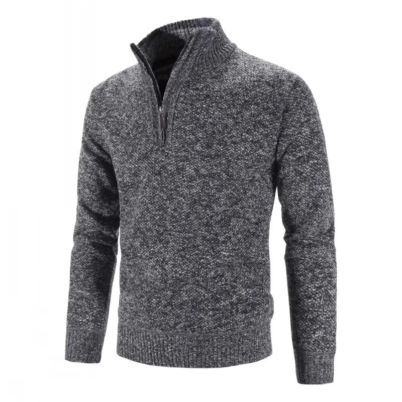 maoxiangshop Autumn Winter Thick Knitted Sweater Men Pullovers Solid Color Zipper Mock Neck Slim Fit Knit Pullovers Men Causal Sweater Man