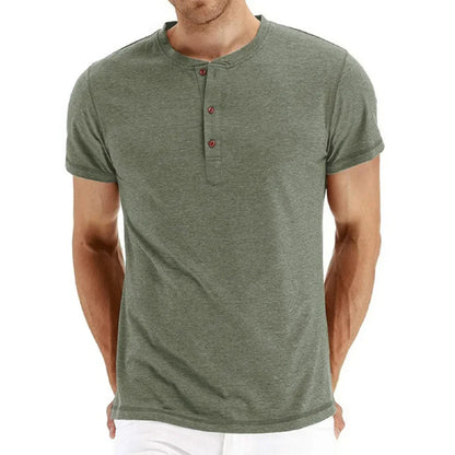 maoxiangshop Brand Quality Cotton Men T-shirt Henry Neck Fashion Design Slim Fit Solid T-shirts Male Tops Tees Short Sleeve T Shirt For Men