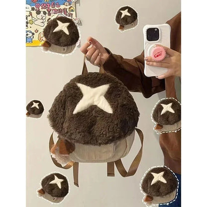 maoxiangshop  -  2024 New Cartoon Mushroom Backpack Autumn Winter Anime Plush Cute Doll Bag Christmas Gift Cute Anime Backpack