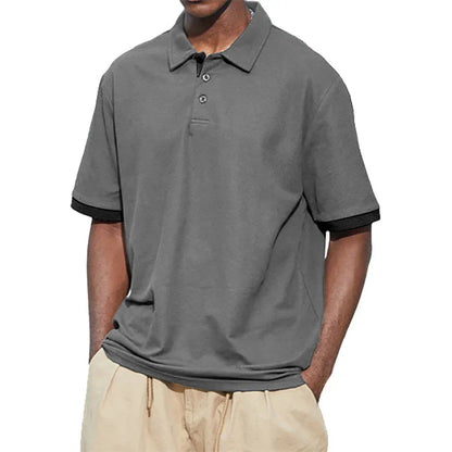 maoxiangshop New Men Short Sleeve Tshirt Summer Lapel Large Polo Shirts Large Collar Solid Color T Shirt for Men
