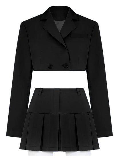 Taruxy  Fall Women Blazer Suit Two Piece Sets Turn-down Collar Blazers Tops And Pleated Skirts Femme High Street Y2K Outfits