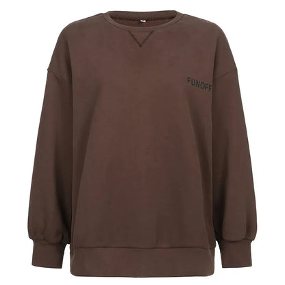 maoxiangshop  -  New Fall Trend Casual Long Sleeve Pullover Top Embroidered Oversized Brown Y2k Sweatshirt Ladies Winter Fashion Clothing