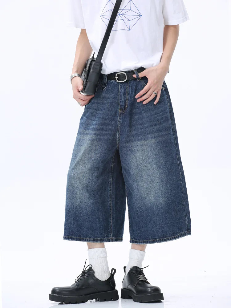 Y2K High Waist Wide Leg Denim Shorts Women Fashion Casual Vintage Streetwear Mid Long Pants Harajuku Baggy Loose Jeans Black New