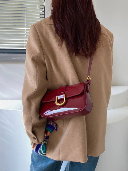 Burgundy Glossy Shoulder Bag for Women New Vintage Hasp Design Soft Leather Handbags Ladies Fashion Crossbody Bags