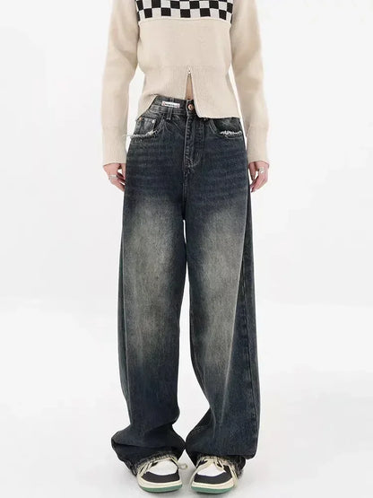 Harajuku Y2K Baggy Jeans Women Streetwear Retro Fashion Autumn High Waist Pants Loose Wide Leg Denim Trousers Female