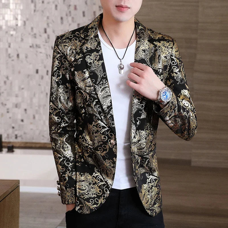 maoxiangshop Gold Blazer Spring New Bronzing Men Boutique Fashion Slim Fit Suit Jacket Wedding Nightclub Stage Party Dress Male Clothing