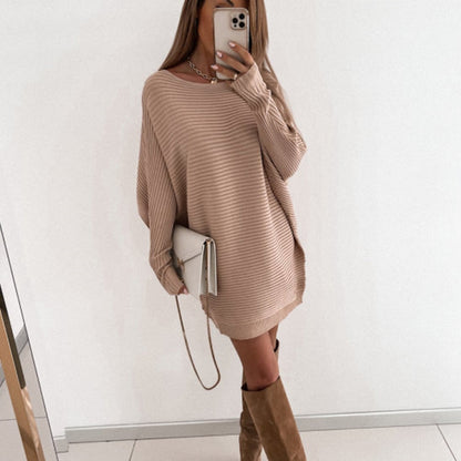 maoxiangshop Sexy Off Shoulder Long Sleeve Sweater Dress Women Spring Loose Casual White Knitted Long Top Woman Mini Dresses Pull Femme