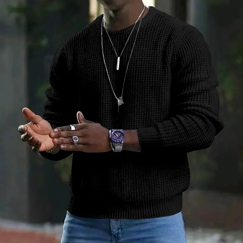 maoxiangshop Pure Color Waffle The Hood Sweater Men's Spring and Autumn New Sports Fashion White Black Casual Loose Turtleneck