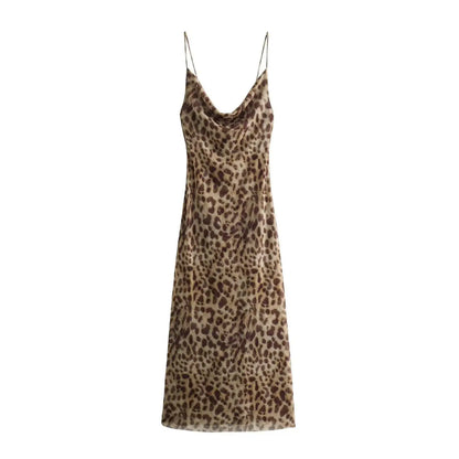 Sexy Leopard Print Gauze Sling Dress Women Sleeveless Backless Hip Package Party Dresses Female Summer Fashion Evening Robe