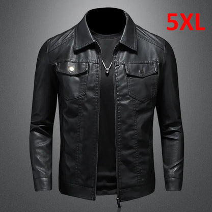 maoxiangshop Black PU Jackets Men Spring Autumn Leather Jacket Coat Male Fashion Casual Motor Biker PU Leather Coat Big Size 5XL