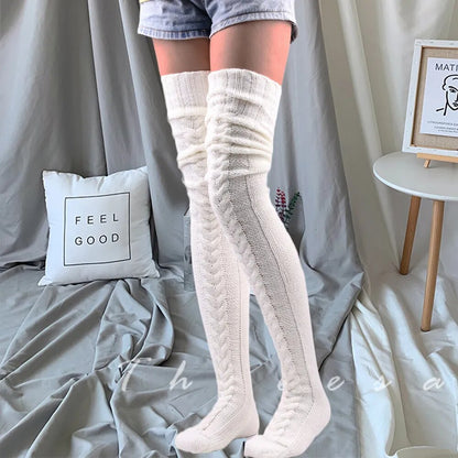 maoxiangshop Thigh High Stockings Women Winter Warm Ladies Girls Black White Over Above Knee Sock Extra Long Female plus size Foot Leg Warmer