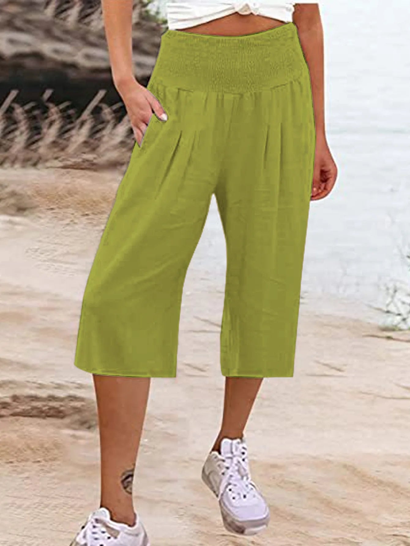 maoxiangshop Summer AliExpress European and American Women's Cross border Cotton and Hemp Split Waist Wrap Pocket Thin Wide Leg Pants fo