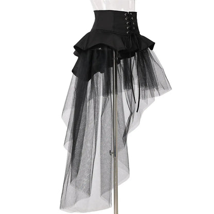 maoxiangshop Women Gothic Punk Corset Skirt Irregular Steampunk Cocktail Mermaid Tulle Belt Skirts