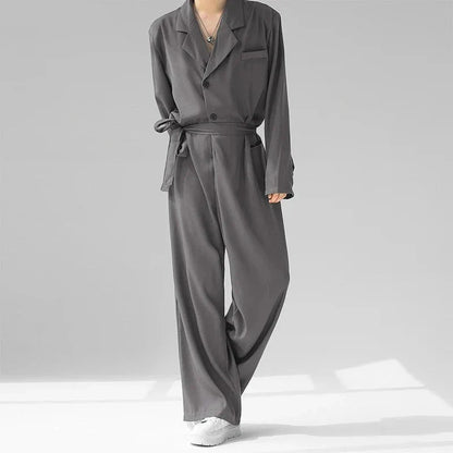 maoxiangshop Fashion Casual Style Bodysuit 2024 New Men's High-end Suit Collar Design Rompers Solid Color Long Sleeved Jumpsuit S-5XL