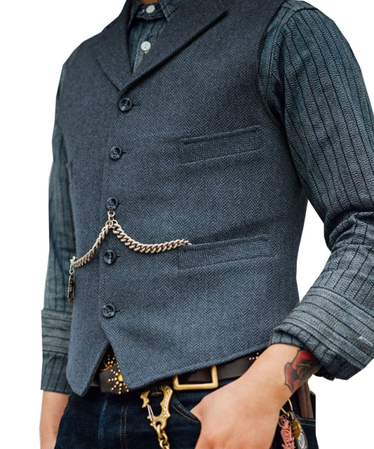 maoxiangshop Men's Suit Vest Brown Wool Tweed Business Waistcoat Jacket Casual Slim Fit Gilet Homme Vests For Groosmen Man Wedding
