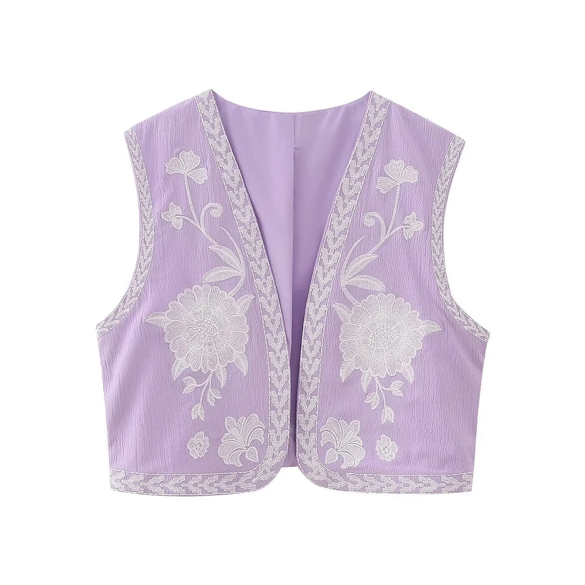 maoxiangshopWomen Fashion Y2k Vintage Floral Embroidery Vest Top V Neck Loose Casual Summer Woman Short Cardigan Waistcoat Chic Tops